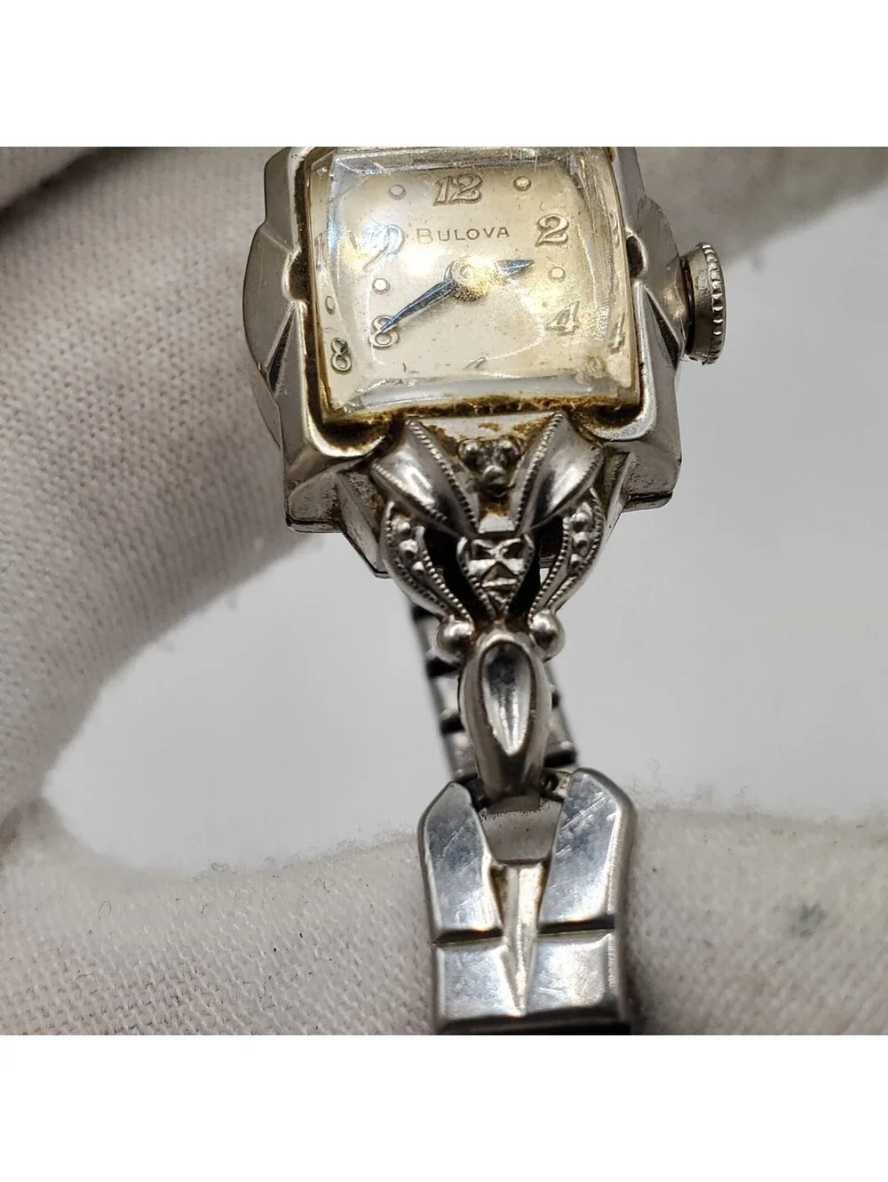 VTG Bulova Ladies Watch 10K White Rolled Gold Plate 15mm For Parts Or Repair